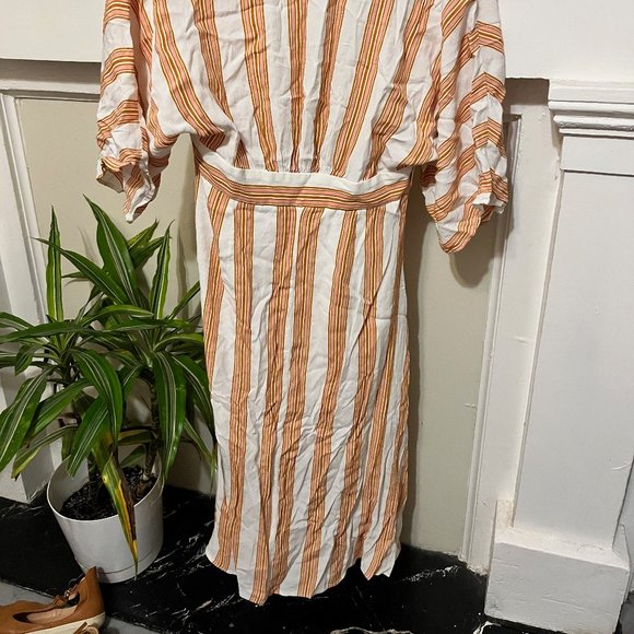 White and pink striped midi dress - button up - Picture 3 of 3